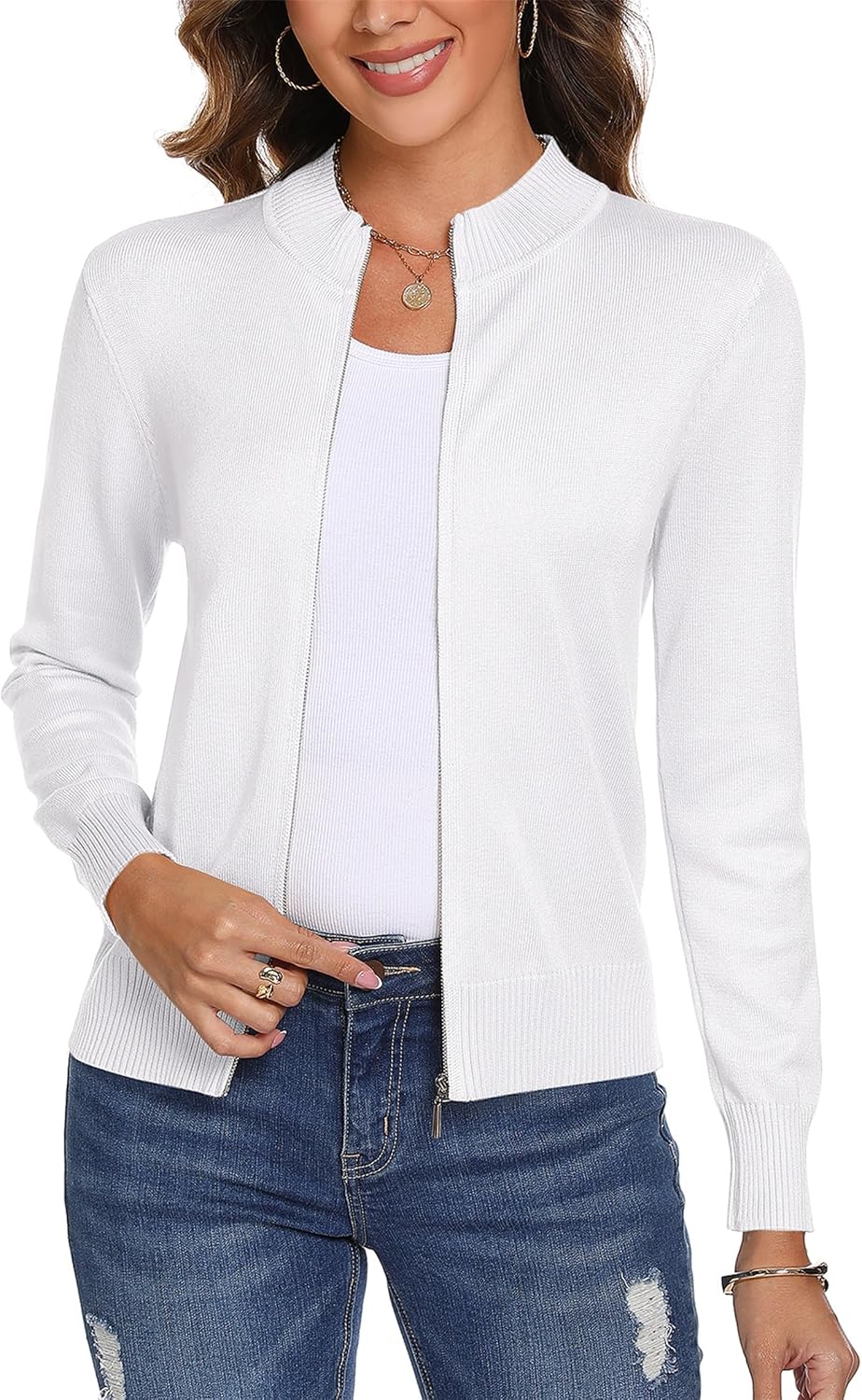 Totatuit Womens Long Sleeve Knitted Zip Up Sweater Cardigans Sweaters Lightweight Zipper Sweatshirts Jacket - Image 2