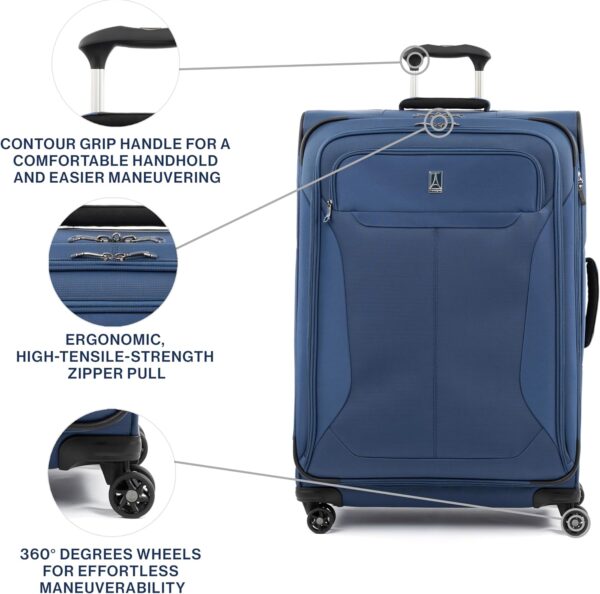 Travelpro Tourlite Softside 29" Expandable Luggage with 4 Spinner Wheels, Lightweight Suitcase, Checked Large, Blue - Image 4