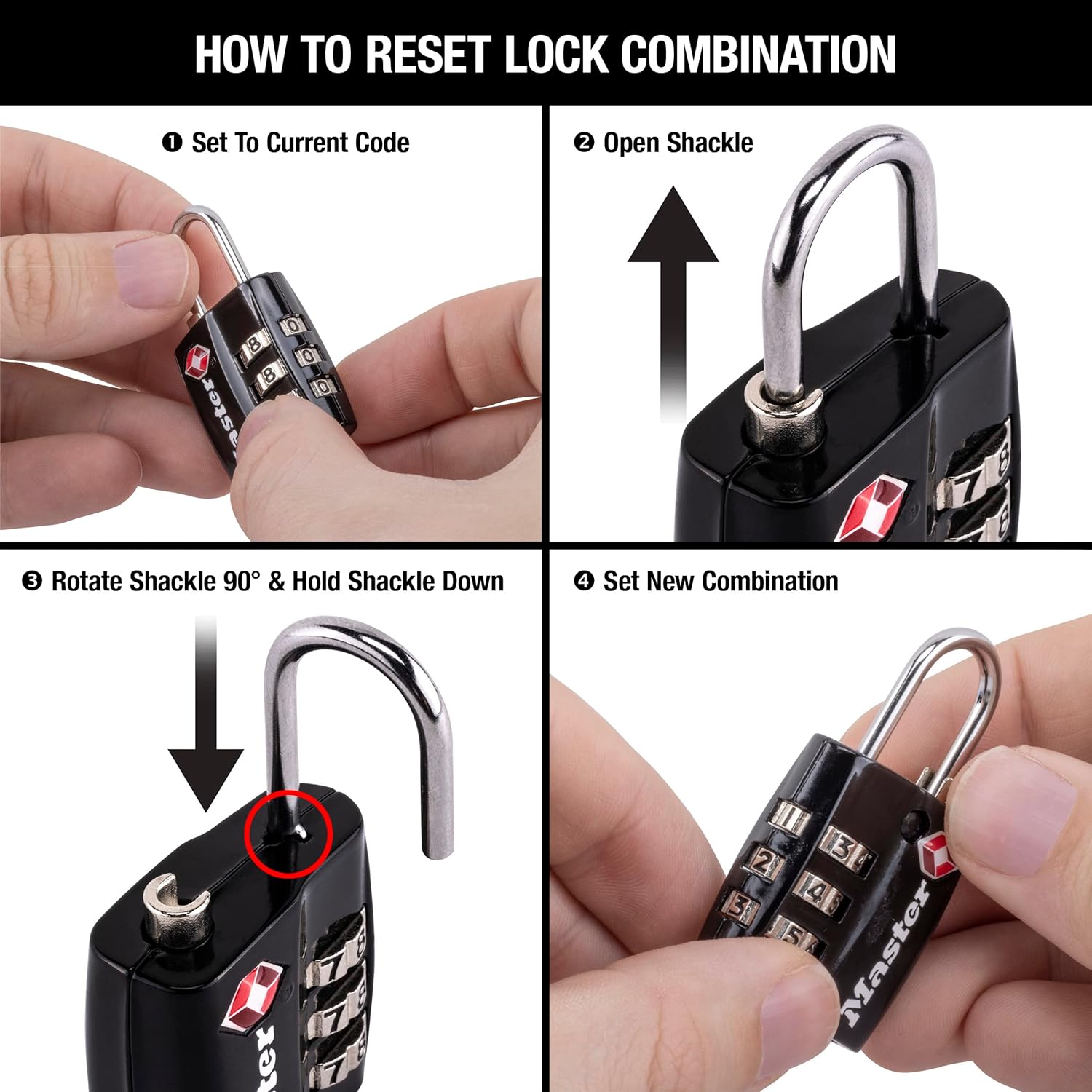 Master Lock Black TSA-Approved Luggage Lock with Wide Lock Body and Thin, Durable Steel Shackle, Zipper Lock for Backpacks, Luggage, 4680DBLK - Image 5