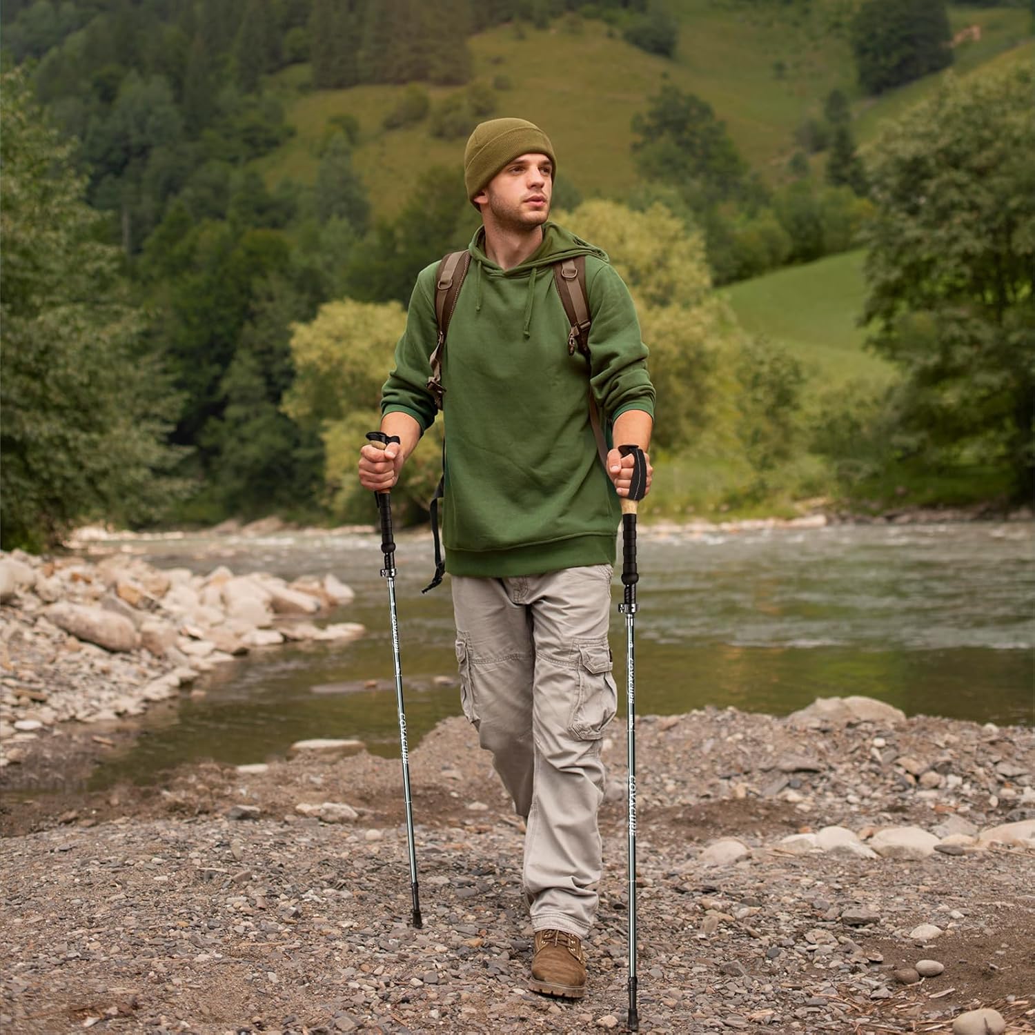 COVACURE Trekking Poles - Collapsible Hiking Sticks with Anti-Shock Tips, Lightweight & Foldable Walking Sticks for Snow Trails & Mountain Climbs, Durable Trekking Gear for Men and Women - Image 7