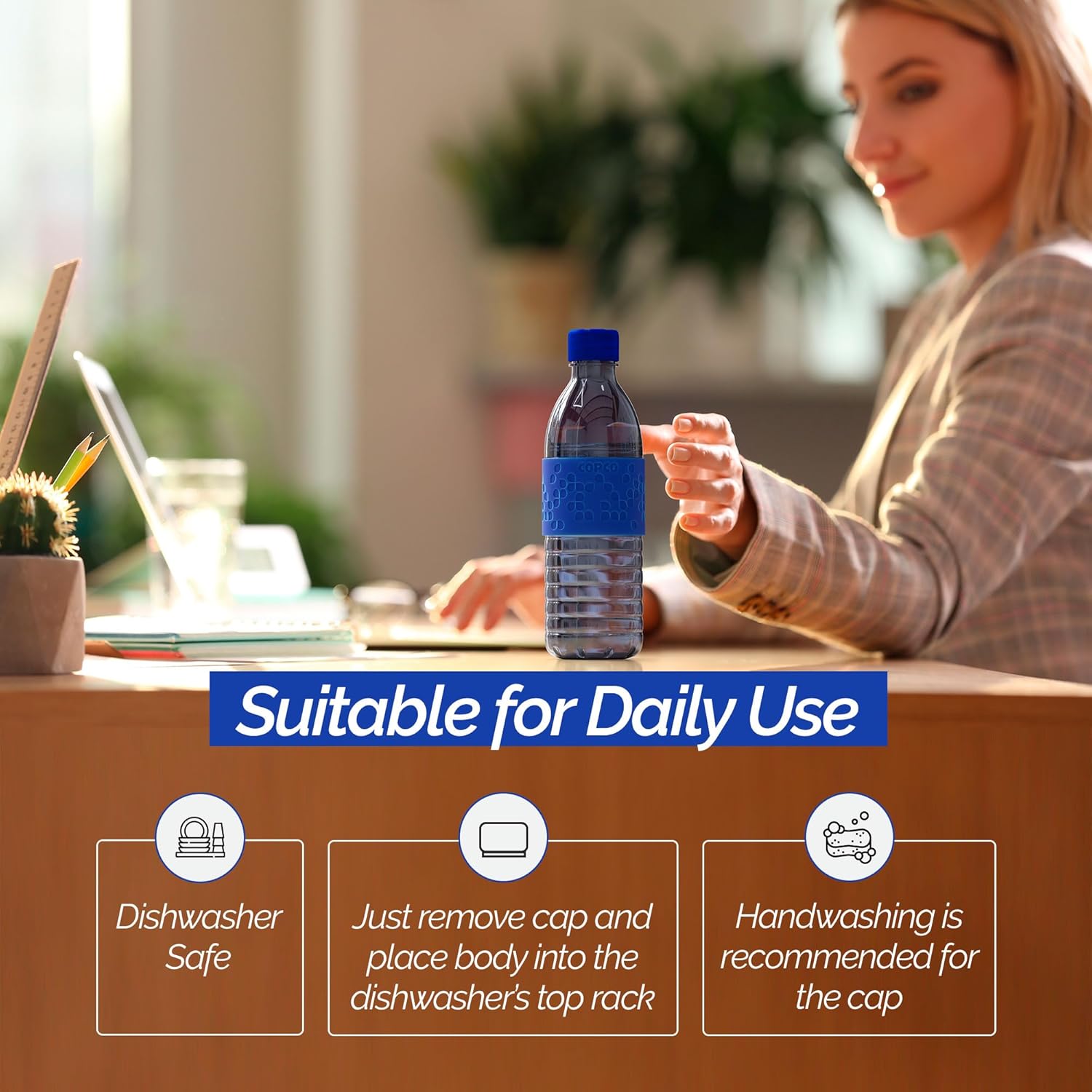 Copco Hydra 16.9oz Water Bottle, Set of 2 - Non-Slip Sleeve & BPA-Free Tritan Plastic - Dishwasher Safe, Reusable Plastic To Go Bottle - Leak-Proof, Spill-Proof, Portable Water Bottle (Navy & Blue) - Image 7