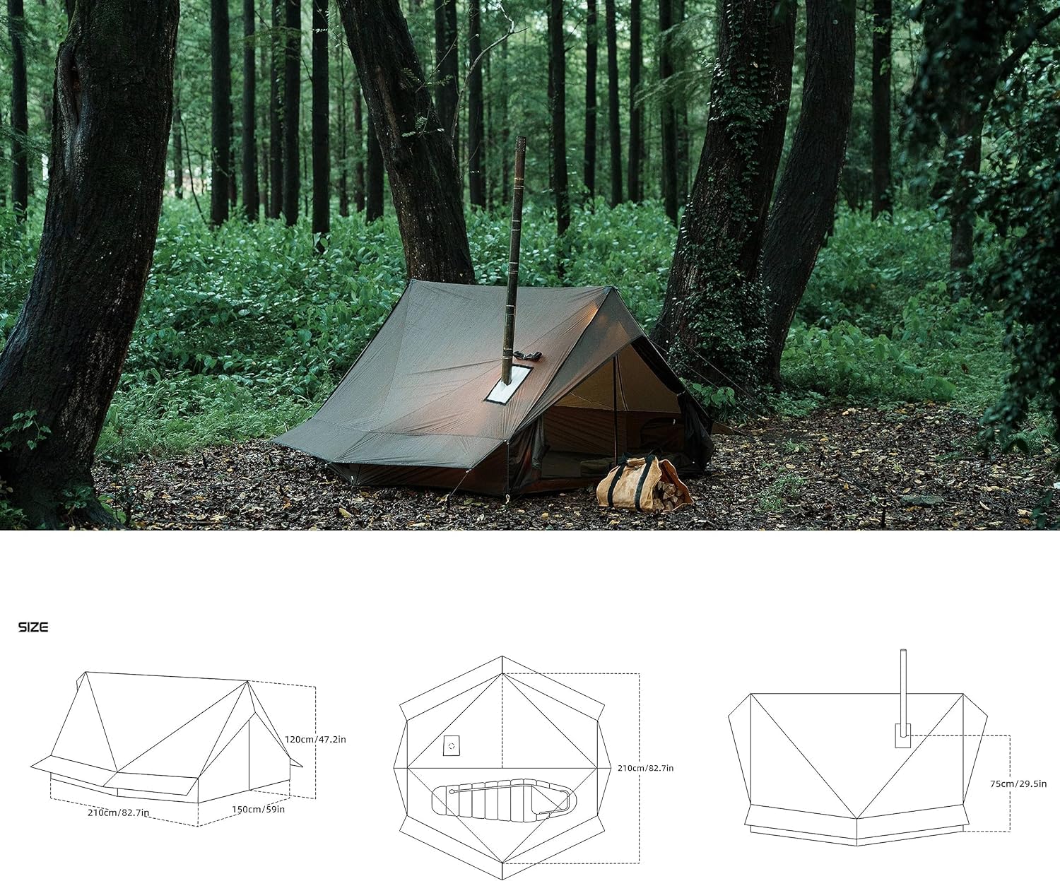 Hot Tent with Stove Jack – 4 Season Waterproof & Windproof Shelter for 1–4 People, Lightweight for Camping, Hiking, Hunting & Fishing - Image 4