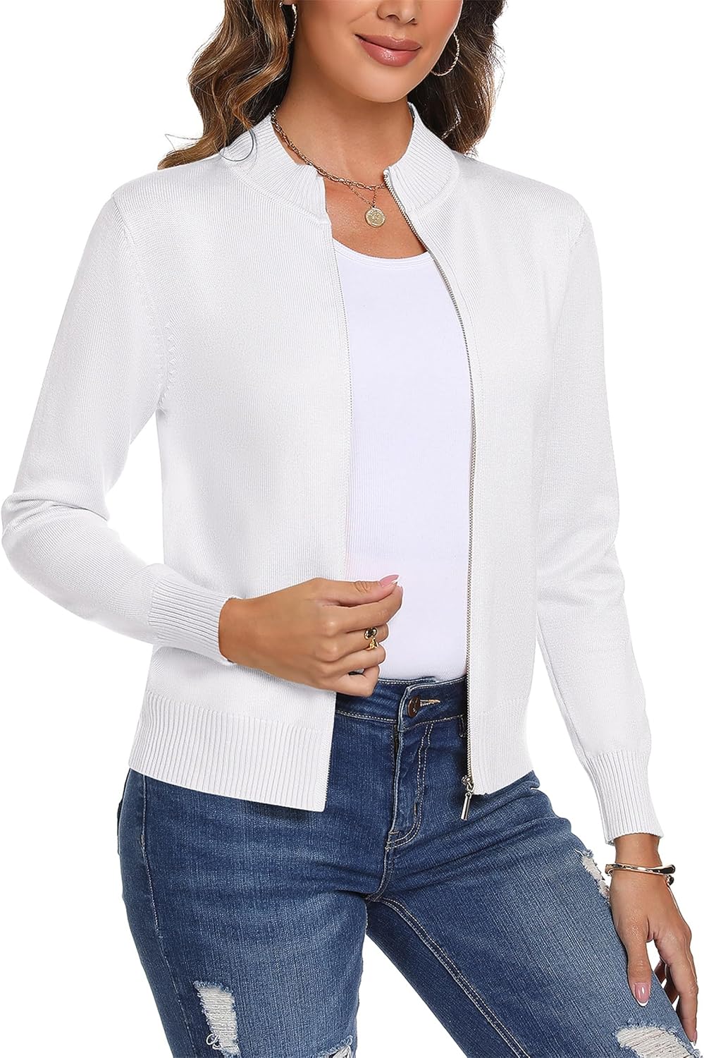 Totatuit Womens Long Sleeve Knitted Zip Up Sweater Cardigans Sweaters Lightweight Zipper Sweatshirts Jacket - Image 3