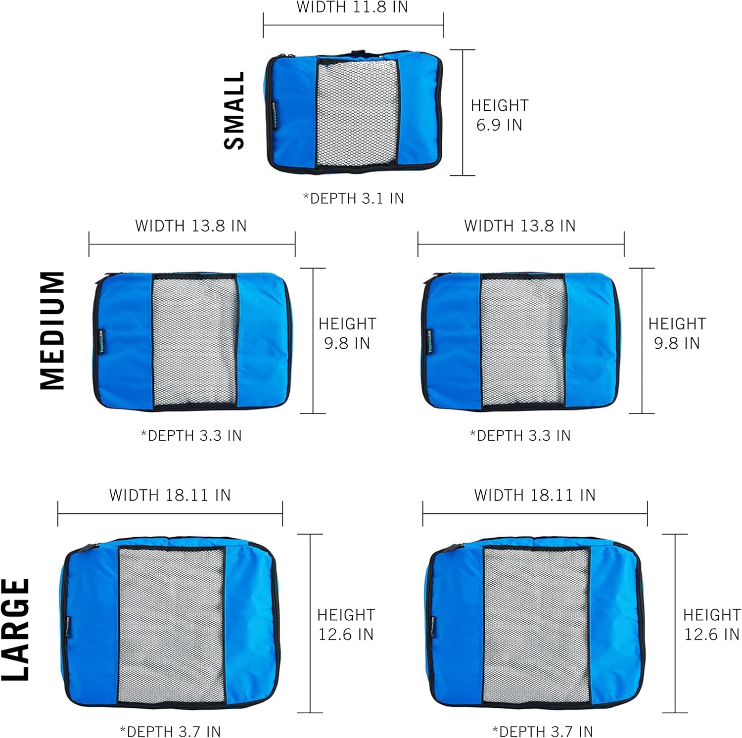 TravelWise Luggage Packing Organization Cubes 5 Pack, Blue, 2 Small, 2 Medium, 1 Large - Image 5