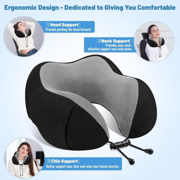 CloudBliss Travel Pillow Premium Memory Foam, Comfortable & Supportive Neck Pillow, Sleeping Neck Pillows for Travel, Airplane Pillow for Sleeping Airplane, Car, Office and Home（Black） - Image 6