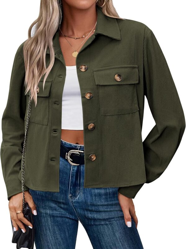 Zeagoo Womens Fashion Cropped Corduroy Shackets Button Down Jackets Tops Fall Trendy Long Sleeve Shirts - Image 2
