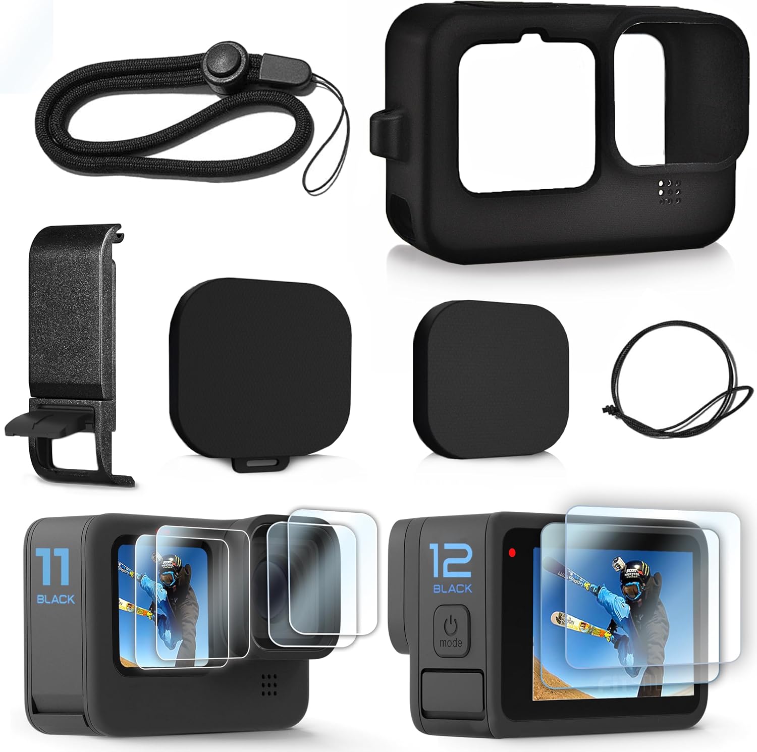 FitStill Black Silicone Sleeve Case for Go Pro Hero 12/Hero 11/Hero 10/Hero 9 Black,Battery Side Cover&Screen Protectors& Lens Caps&Lanyard for Go Pro Hero 12/11/10/9 Black Accessories Kit - Image 9