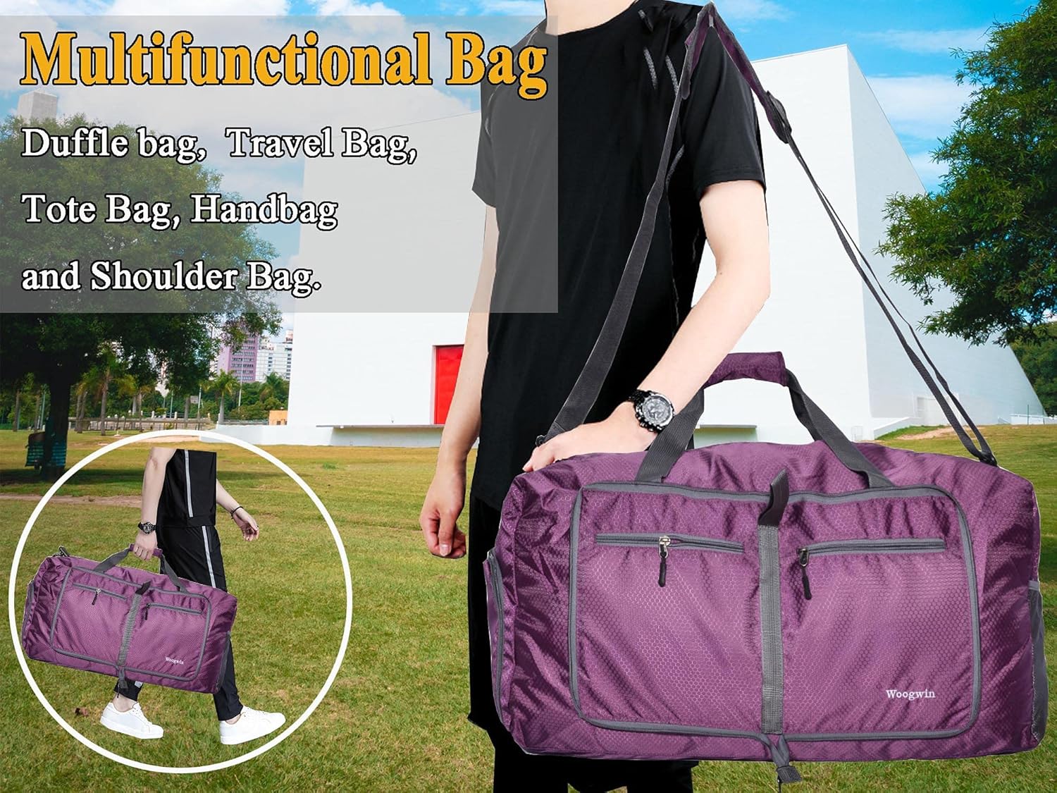 Woogwin Travel Duffel Bag Large Foldable Waterproof Overnight Bag for Beach Swim Bags Pool Sports Gym - Image 8