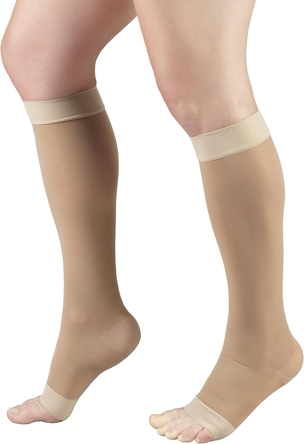 Truform Sheer Compression Stockings, 15-20 mmHg, Women's Knee High Length, Open Toe, 20 Denier, Nude, Large - Image 8