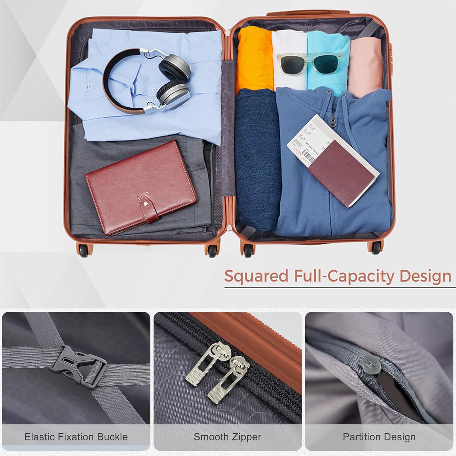 Merax Luggage 3 Pcs ABS Hardside Luggage Sets TSA Lock Spinner Wheel Suitcases - Image 6