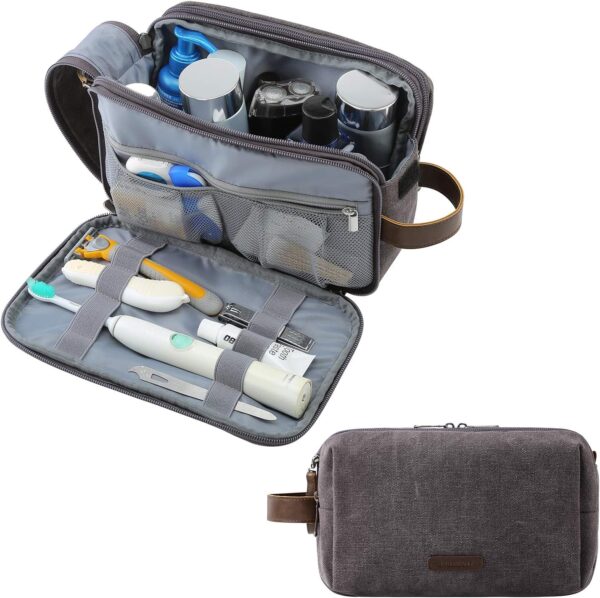BAGSMART Toiletry Bag for Men, Canvas Travel Toiletry Organizer Dopp Kit Water-resistant Shaving Bag for Toiletries Accessories,Grey-Medium - Image 2
