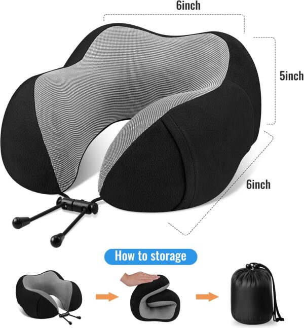 CloudBliss Travel Pillow Premium Memory Foam, Comfortable & Supportive Neck Pillow, Sleeping Neck Pillows for Travel, Airplane Pillow for Sleeping Airplane, Car, Office and Home（Black） - Image 4
