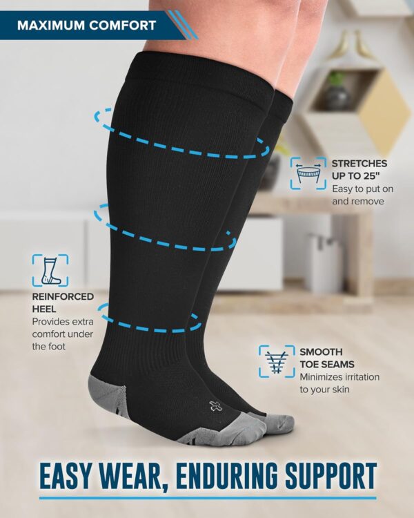 Doctor's Select 3 Pairs Plus Size Compression Socks Wide Calf - Up to 6XL | 20-30 mmHg Extra Wide Calf Compression Socks Women | Black - Image 4