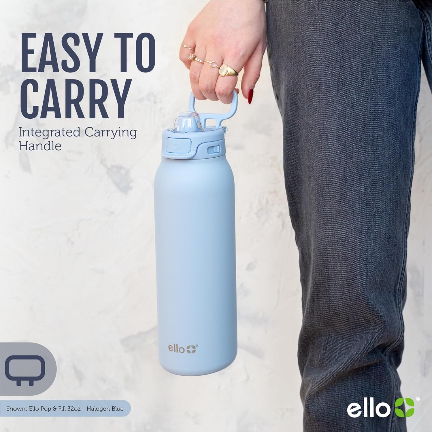 Ello Pop & Fill Stainless Steel Water Bottle with Quick Fill Technology, Double Walled Vacuum Insulated Metal, Leak Proof Locking Lid, Sip & Chug, BPA Free, Holiday Gift for Him Her, 22oz, 32oz, 40oz - Image 9