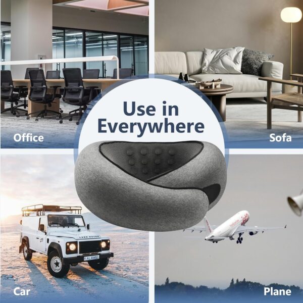 Advanced Memory Foam Neck Travel Pillow, Neck Pillow Airplane with Eye Mask & Ear Plugs, Designed for The Comfort of Travel & Office, Travel Pillow for Plane, Car, Home, Work, Dark Grey - Image 8
