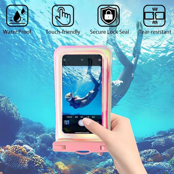 1 Pack Floatable Waterproof Phone Pouch Case for iPhone 17 16 Pro Max/15/14/13/12, IP68 Travel Cellphone Dry Bag, Beach Cruise Ship Essentials Bags with Crossbody Lanyard, Iridescent Pink - Image 5
