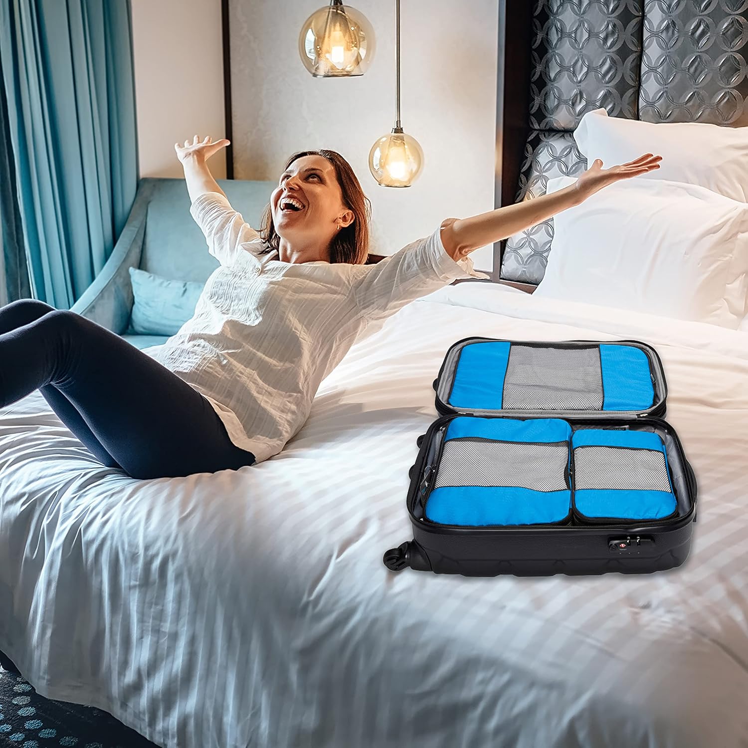 TravelWise Luggage Packing Organization Cubes 5 Pack, Blue, 2 Small, 2 Medium, 1 Large - Image 8