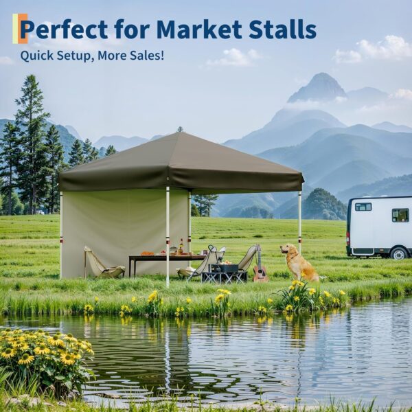 10'x10' Brown Pop Up Canopy Tent with 3 Sidewalls, Waterproof and UV Resistant Outdoor Gazebo, Easy Up Sun Shade Shelter for Parties, Events, Backyard, Camping - Image 4