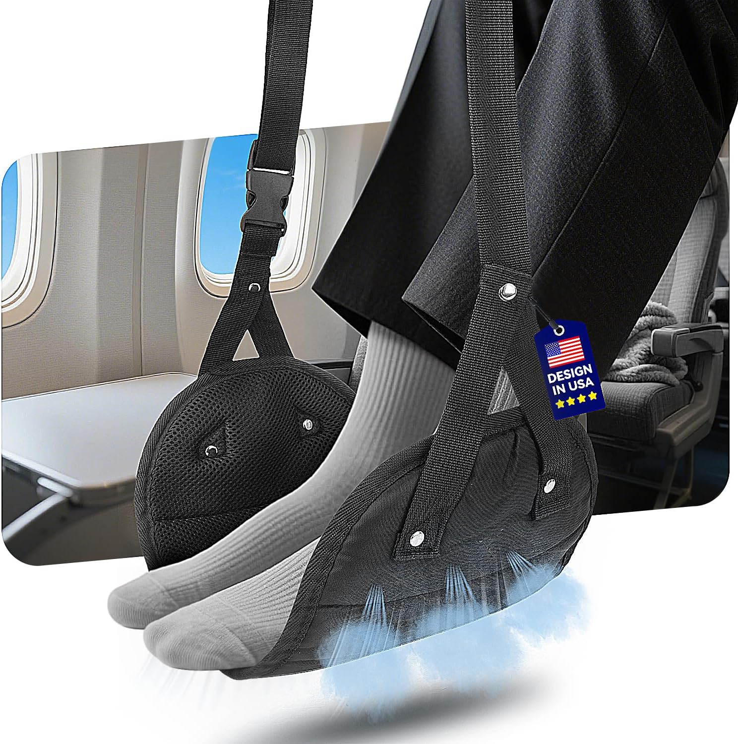 Ergonomic Airplane Foot Hammock(Memory Foam)-Ultimate Comfort Foot Hammock for Plane Travel Essentials to Relax Your Feet, Portable Airplane Foot Rest with Adjustable Strap, Perfect for Long Flight - Image 2