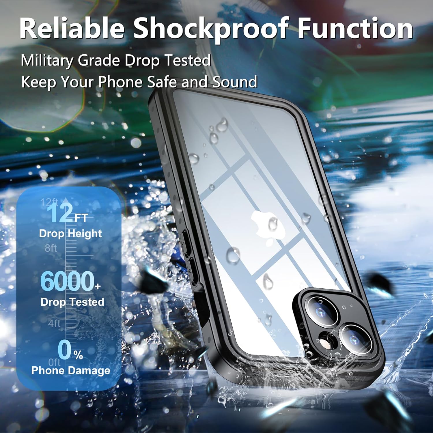 SPIDERCASE for iPhone 14 Case Waterproof, Built-in Lens & Screen Protector, Full Heavy Duty Protection, 12FT Military Shockproof, Dustproof, Anti-Scratched Phone Case,Black/Clear - Image 4