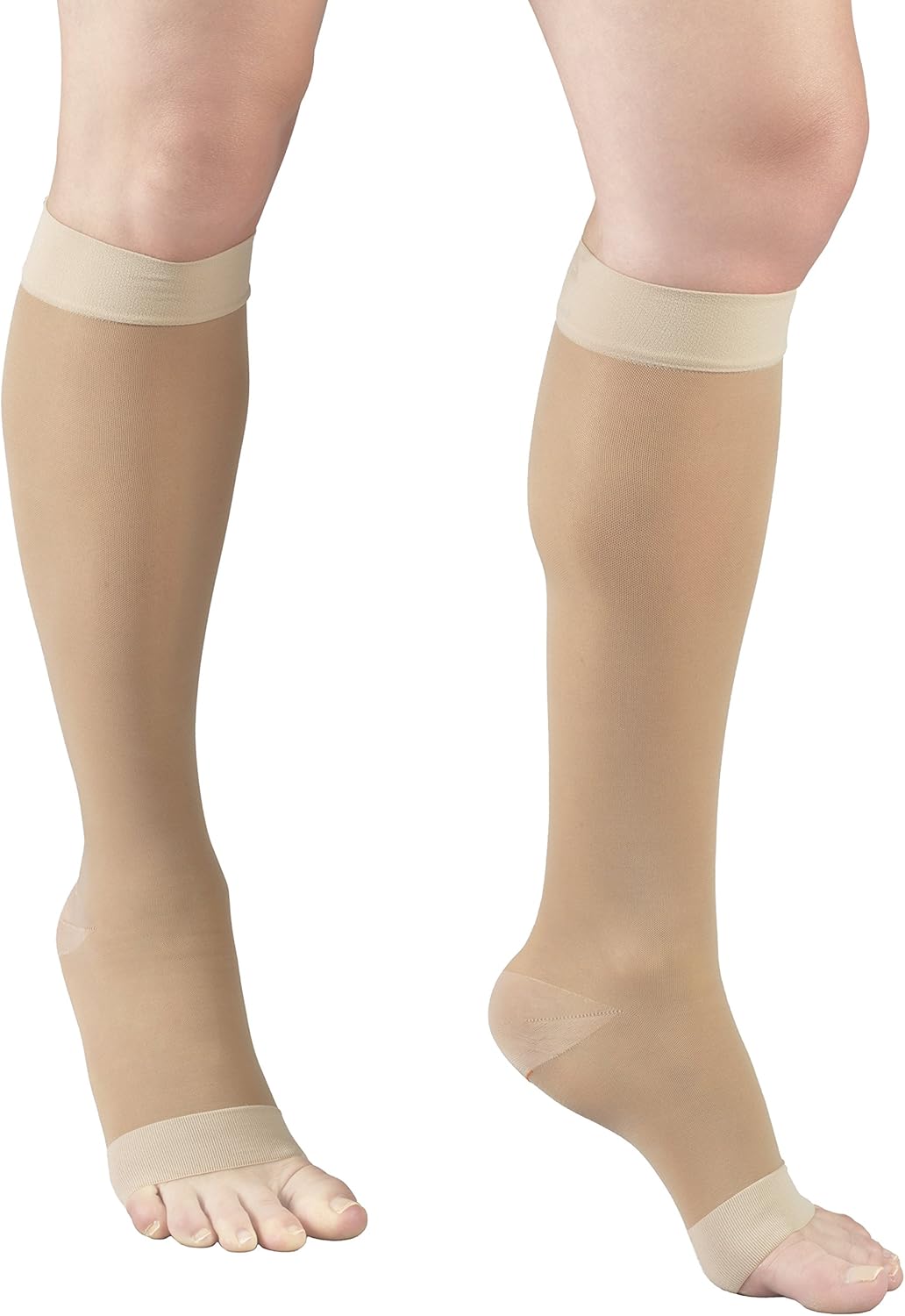 Truform Sheer Compression Stockings, 15-20 mmHg, Women's Knee High Length, Open Toe, 20 Denier, Nude, Large - Image 6