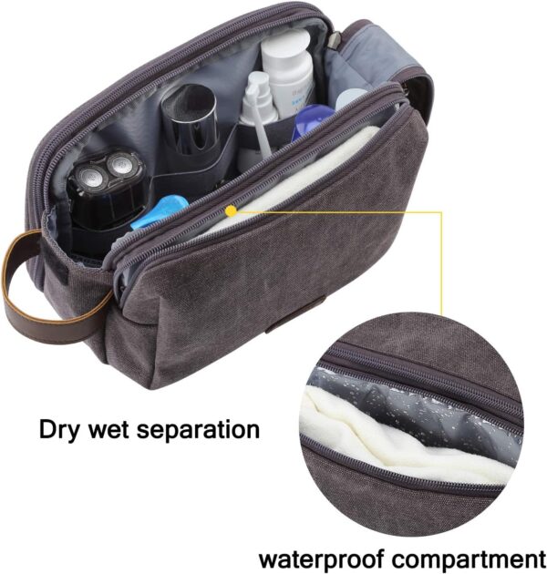 BAGSMART Toiletry Bag for Men, Canvas Travel Toiletry Organizer Dopp Kit Water-resistant Shaving Bag for Toiletries Accessories,Grey-Medium - Image 4