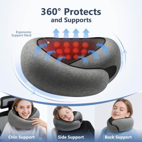 Advanced Memory Foam Neck Travel Pillow, Neck Pillow Airplane with Eye Mask & Ear Plugs, Designed for The Comfort of Travel & Office, Travel Pillow for Plane, Car, Home, Work, Dark Grey - Image 3