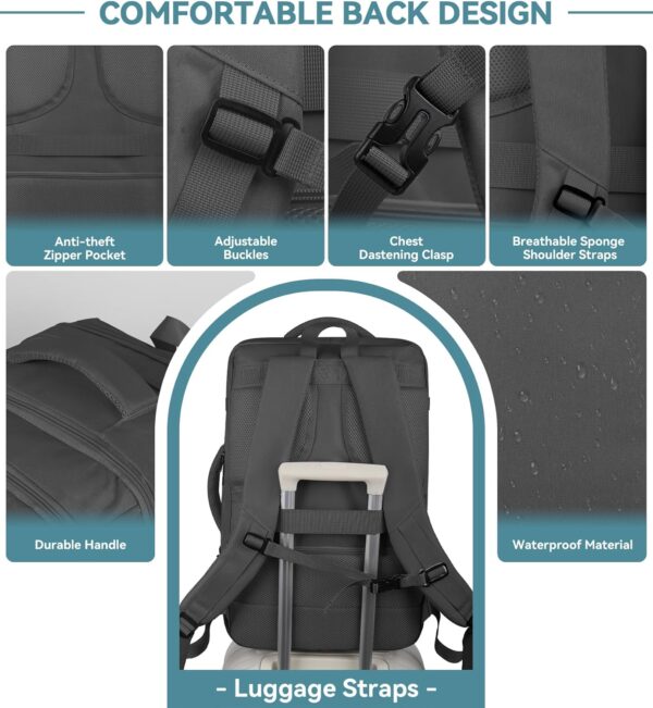 Travel Backpack, 50L Expandable Extra Large Laptop Backpack, Carry On Backpack Water Resistant Business Suitcase Daypack Bag Fits 17 Inch Laptops, Travel Gifts for Men Women, Black - Image 7
