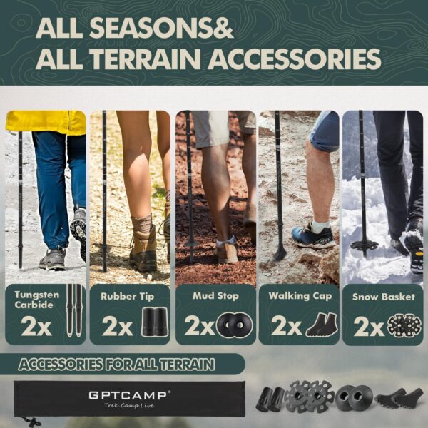GPTCAMP Walking Sticks,Trekking Poles Collapsible Hiking Poles,Lightweight Folding Travel Walking Pole for Men Women,2pc Adjustable Hiking Stick with EVA Foam Grips for Backpacking - Image 8