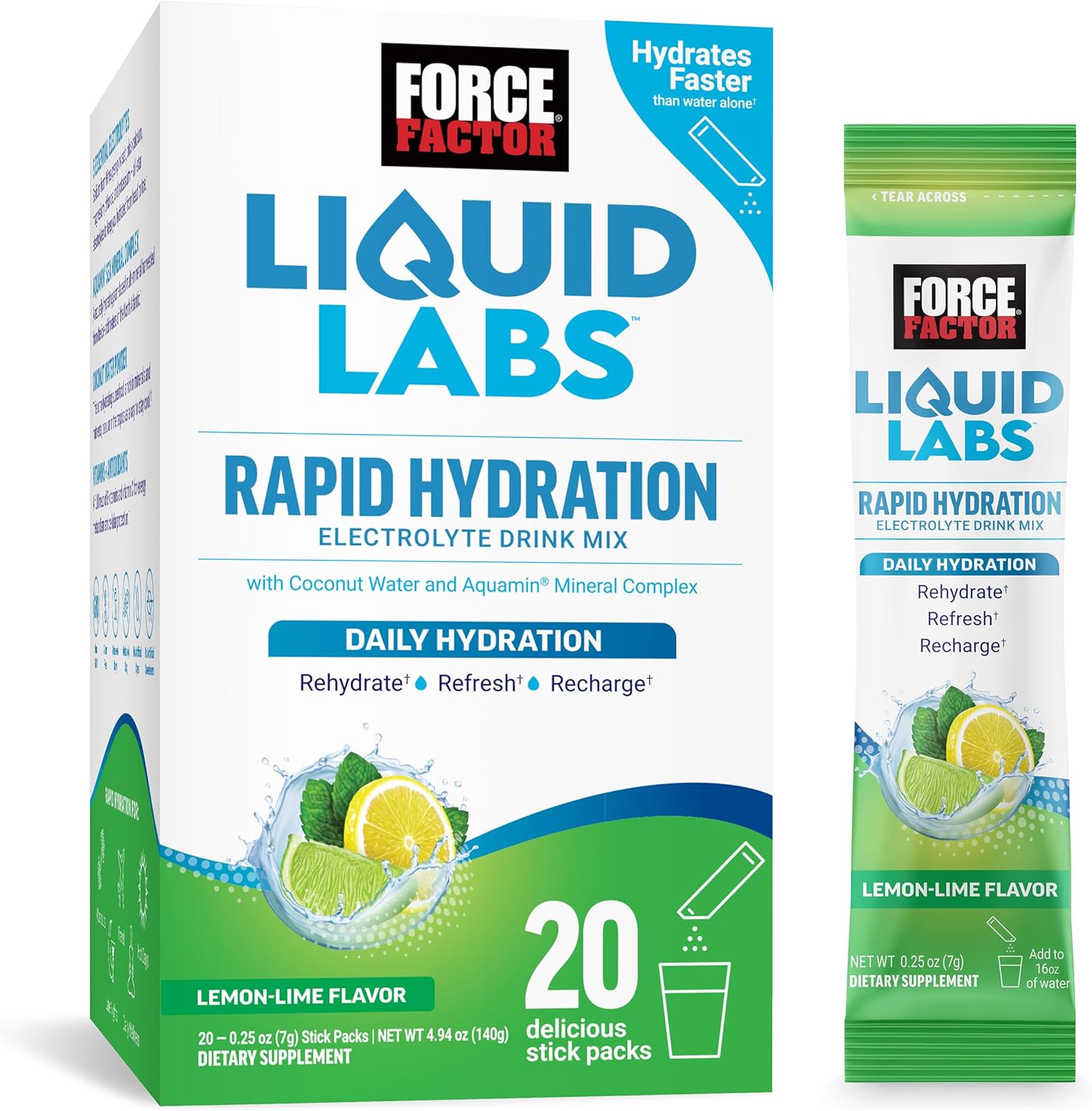 FORCE FACTOR Liquid Labs Electrolytes Powder Packets—Lemon Lime—Hydration Packets to Make Electrolyte Water with 5 Essential Electrolytes, Vitamins, Minerals, and Antioxidants, 20 Stick Packs - Image 2
