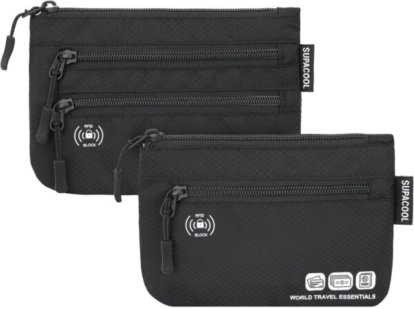 SUPACOOL Passport Holder Bag, Travel Wallet for Men Women Family, Passport Pouch, Card Holder Organizer, RFID Blocking, Two-piece Set(Black) - Image 2