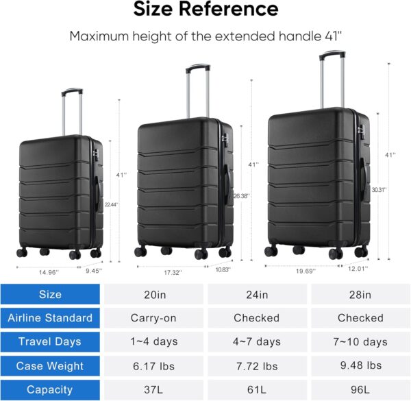 OLIXIS 20 Inch Carry-On Luggage, Hardside Suitcase with Spinner Wheels, Lightweight ABS Hard Shell Travel Luggage, TSA Approved Lock, Expandable Small Suitcase for Business & Travel–Black - Image 9
