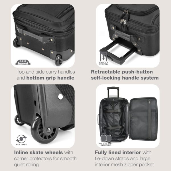 U.S. Traveler Rio Fabric Expandable Carry-on Luggage, Rolling Suitcase, Black, 2 Wheel Set - Image 5