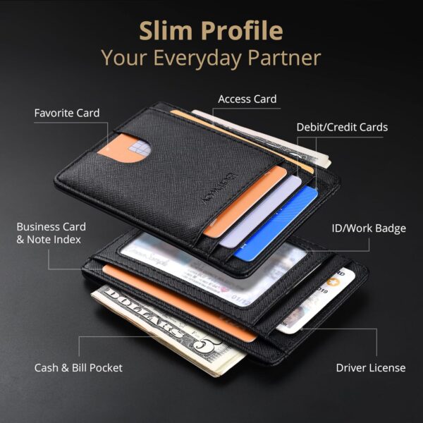Buffway Slim Minimalist Front Pocket RFID Blocking Leather Wallets for Men and Women - Cross Black - Image 4