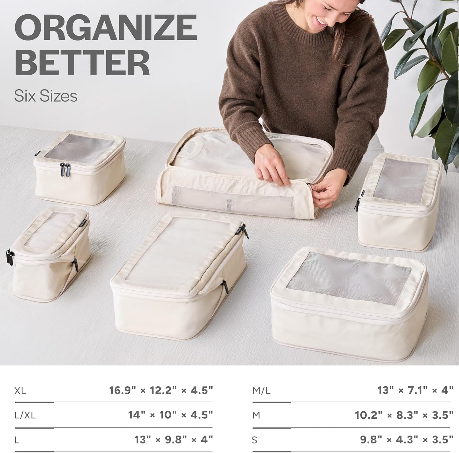 Aerotrunk Compression Packing Cubes for Travel - Luggage Organizer Bags - Double Zipper Packing Cubes for Suitcases (6-Pack, Beige) - Image 4