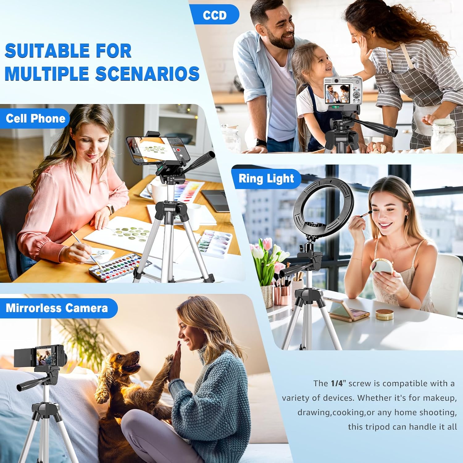 Phone Tripod, Lusweimi 44-inch iPhone Tripod with Phone Holder Mount/Wireless Remote for Ringlight/Camera/Webcam/GoPro, Tabletop Lightweight Stand for iOS/Android/Smartphone - Image 7
