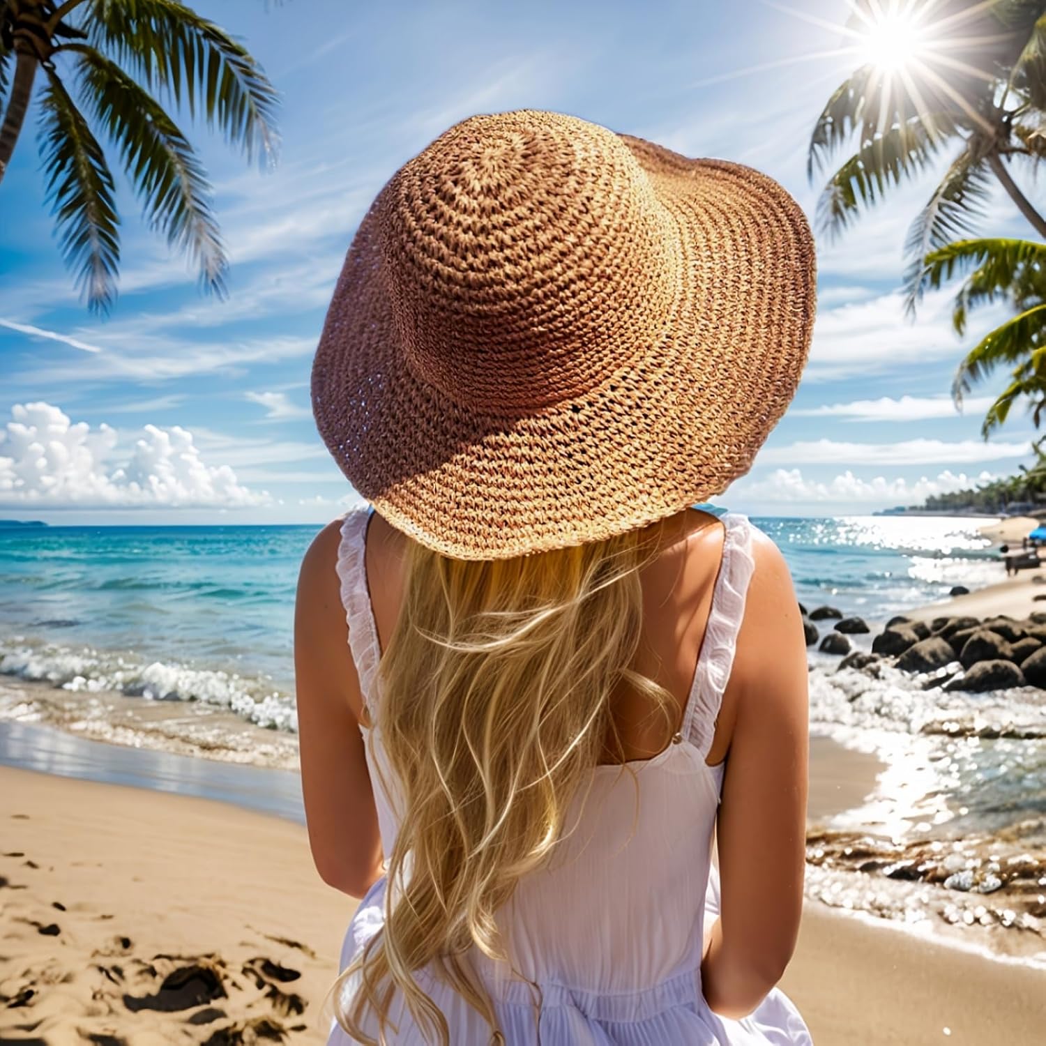 Floppy Big Beach Straw Hats for Women Foldable Summer Wide Brim Packable Sun Hat Womens Travel Straw Fedora Hat - Image 4