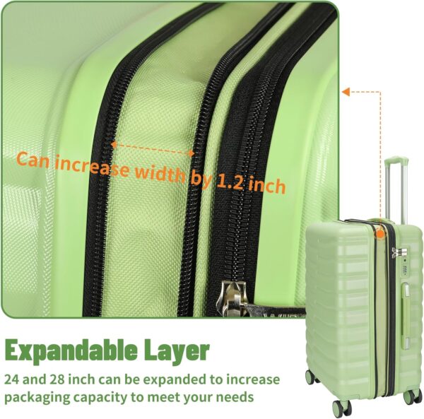 Lightweight Luggage with Spinner Wheels & YKK Zipper, 3-Piece Travel Suitcase ABS+PC Hardshell Luggage Set with TSA Lock, Light Avocado Green (20+24+28 inch) - Image 9