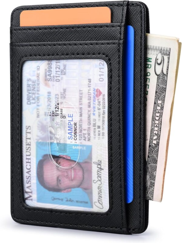 Buffway Slim Minimalist Front Pocket RFID Blocking Leather Wallets for Men and Women - Cross Black - Image 3