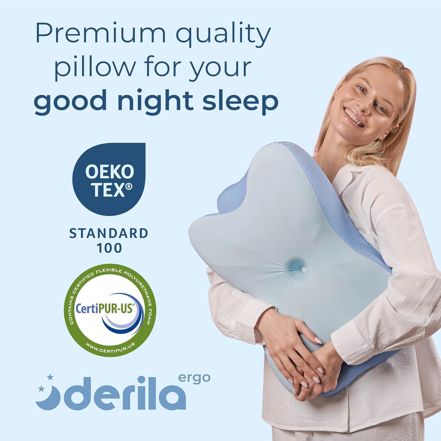 Derila Ergo Cervical Neck Pillow for Sleeping Ergonomic Pillow Contour Neck Support Memory Foam Pillows for Back, Side Sleeper Pillows 21.25 x 14.17 x 4.72 inches - Image 4