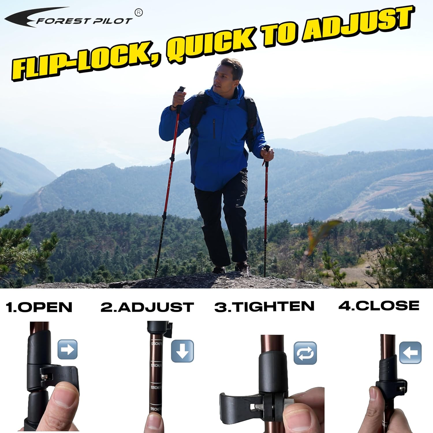 Trekking Poles - Lightweight 7075 Aluminum with Flip Lock & All Terrain Accessories - Pair of 2 Walking Sticks for Hiking with EVA or Beech Wood Grip - Image 5
