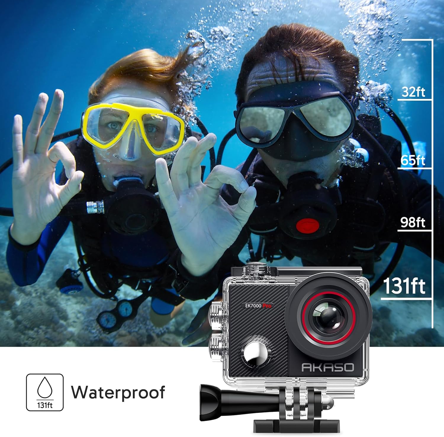 AKASO EK7000 Pro 4K30fps Action Camera with Touch Screen EIS 131ft Waterproof Underwater Camera Remote Control 5X Zoom with Helmet Accessories Kit (Standalone) - Image 5