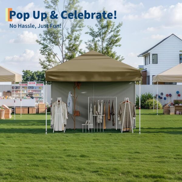 10'x10' Brown Pop Up Canopy Tent with 3 Sidewalls, Waterproof and UV Resistant Outdoor Gazebo, Easy Up Sun Shade Shelter for Parties, Events, Backyard, Camping - Image 5