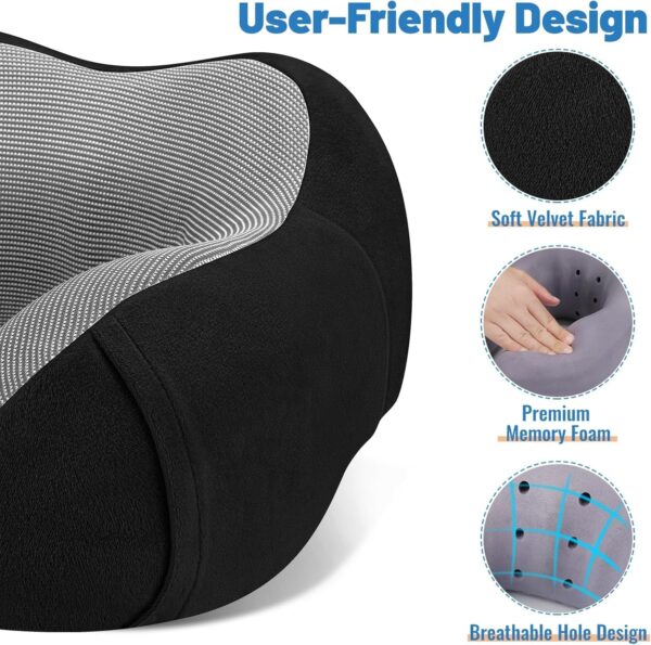 CloudBliss Travel Pillow Premium Memory Foam, Comfortable & Supportive Neck Pillow, Sleeping Neck Pillows for Travel, Airplane Pillow for Sleeping Airplane, Car, Office and Home（Black） - Image 3