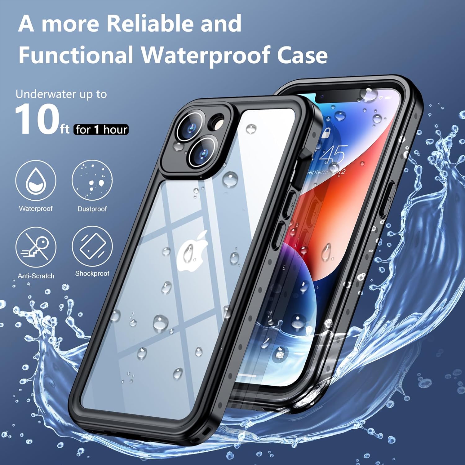 SPIDERCASE for iPhone 14 Case Waterproof, Built-in Lens & Screen Protector, Full Heavy Duty Protection, 12FT Military Shockproof, Dustproof, Anti-Scratched Phone Case,Black/Clear - Image 3