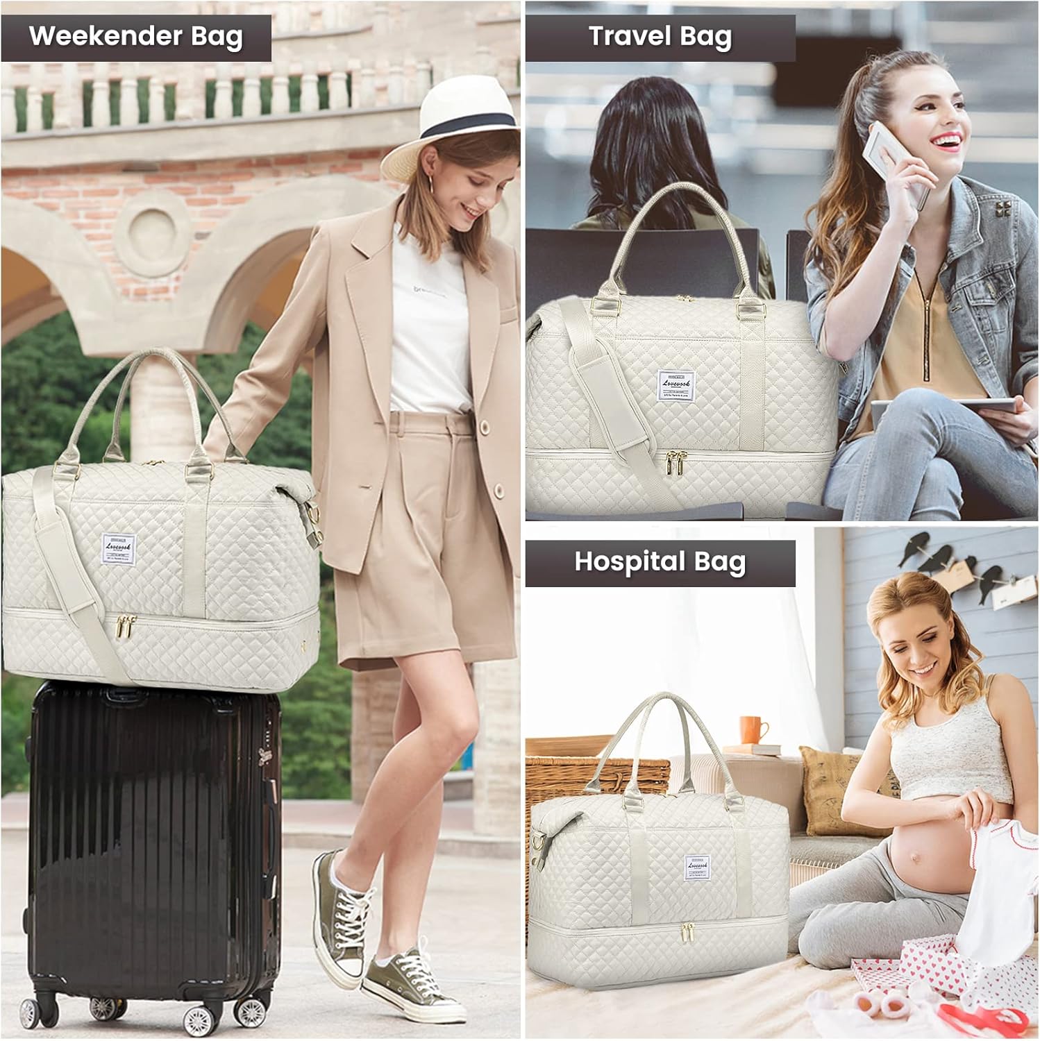 LOVEVOOK Travel Duffle Bag,Weekender Bags for Women with Shoe Compartment,Carry on Overnight Bag with Toiletry Bag,Gym Duffel Bag with Wet Pocket, Hospital Bags for Labor and Delivery - Image 7
