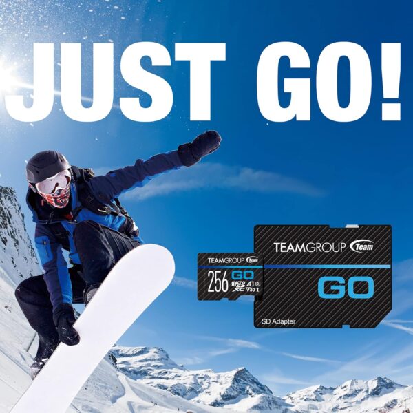 TEAMGROUP GO Card 256GB Micro SDXC UHS-I U3 V30 4K for GoPro & Action Cameras High Speed Flash Memory Card with Adapter for Outdoor, Sports, 4K Shooting TGUSDX256GU303 - Image 3