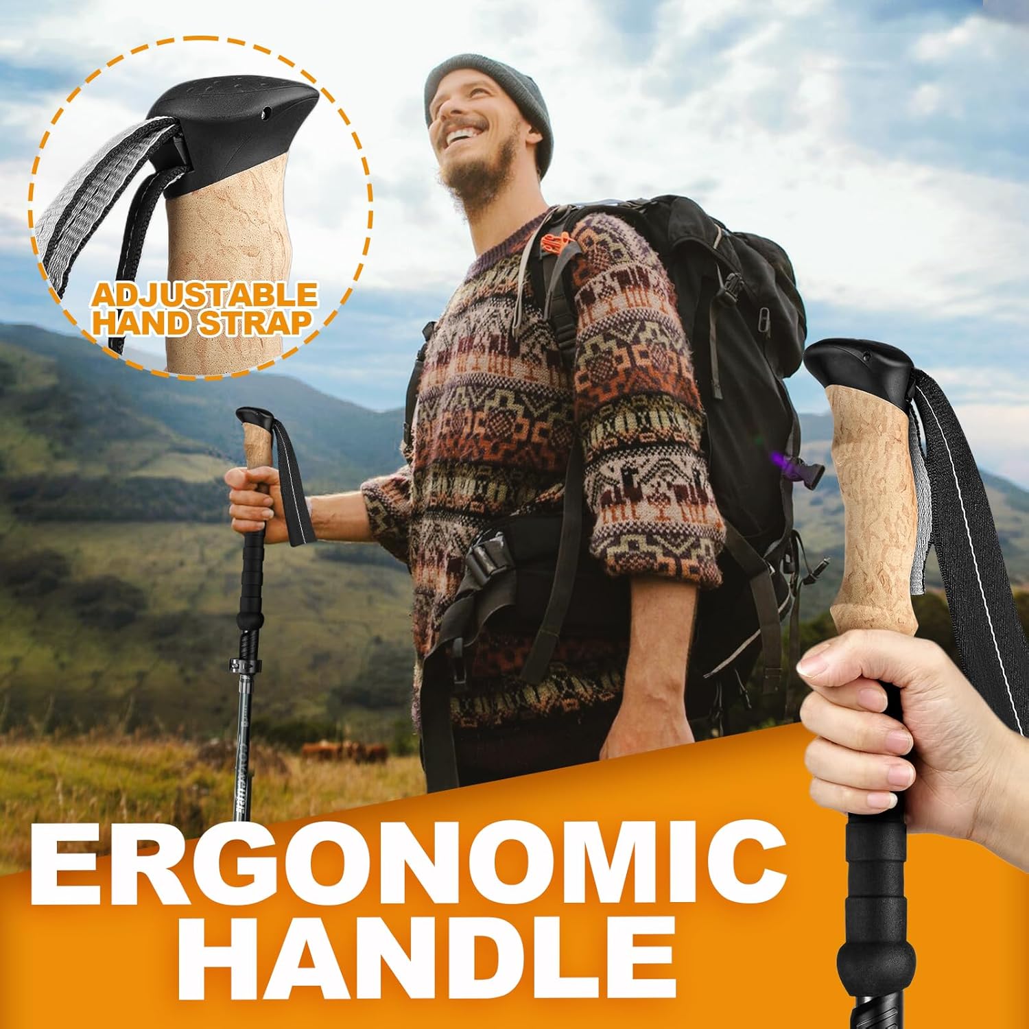 COVACURE Trekking Poles - Collapsible Hiking Sticks with Anti-Shock Tips, Lightweight & Foldable Walking Sticks for Snow Trails & Mountain Climbs, Durable Trekking Gear for Men and Women - Image 6