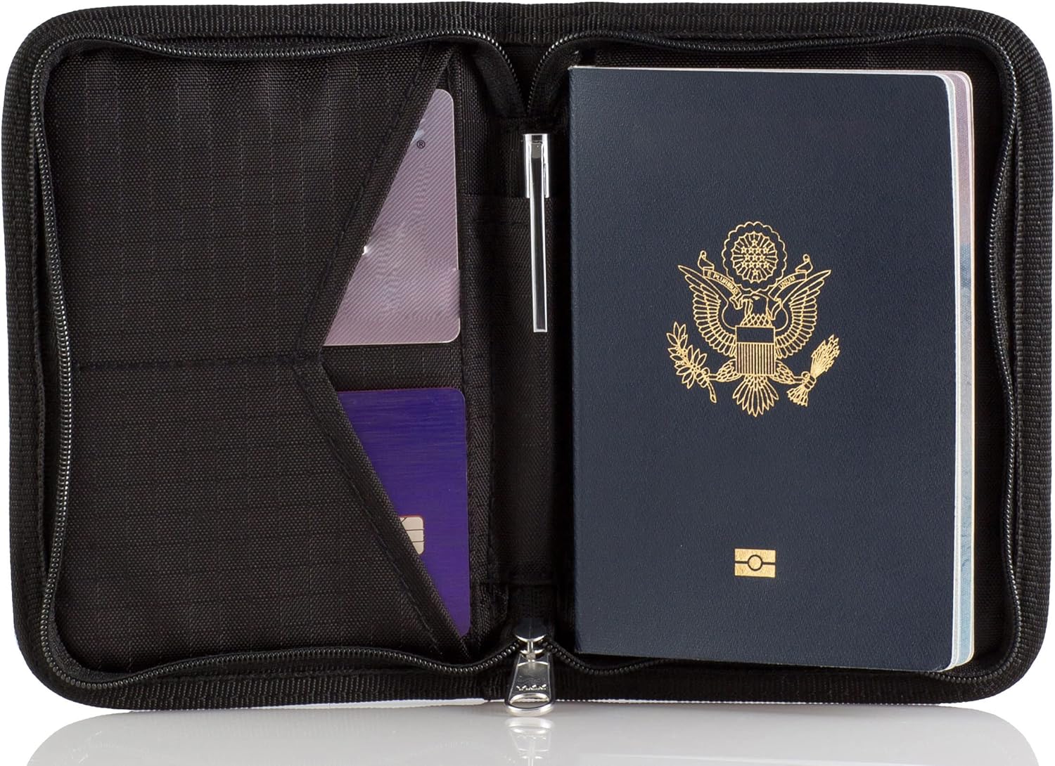 Passport Holder & Travel Wallet with RFID Blocking - Premium Document Organizer Case for Men and Women - Holds Passports, Cards, Tickets, ID, Cash - Compact Zippered Wallet - Midnight - Image 2