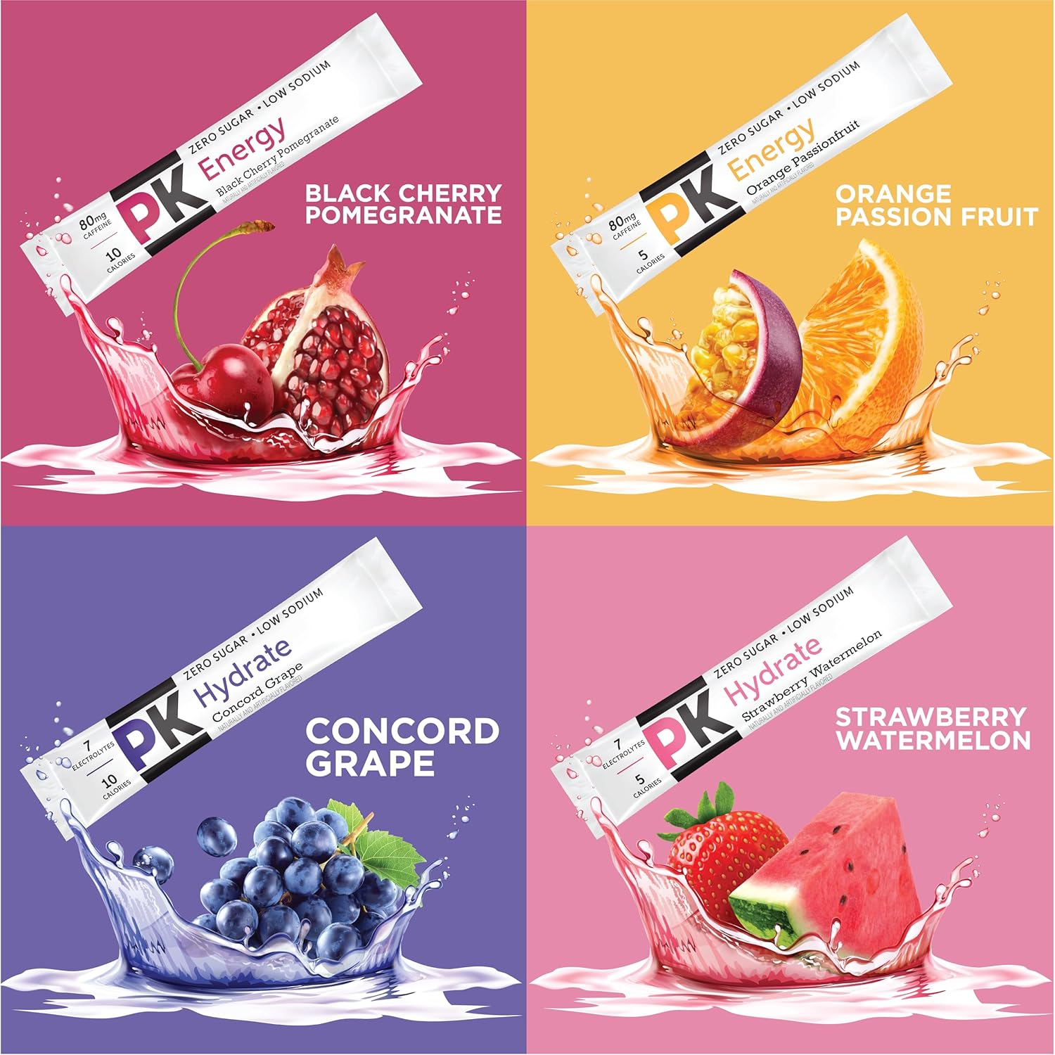 PURE KICK Energy and Hydrate Singles To Go Drink Mix Variety Pack, Black cherry Pomegranate, Orange Passion Fruit, Strawberry watermelon and Concord Grape, 40 Count (Pack - 1) - Image 5